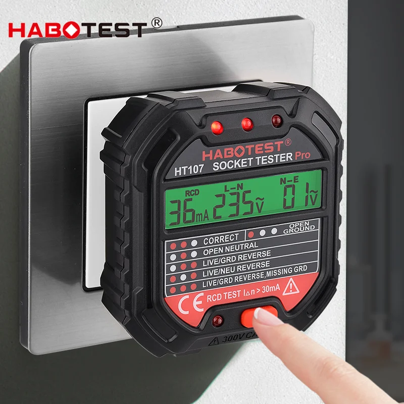 Power Tools Uk Review - HT107 Pro 디지털 소켓 테스터, 5mA/30mA