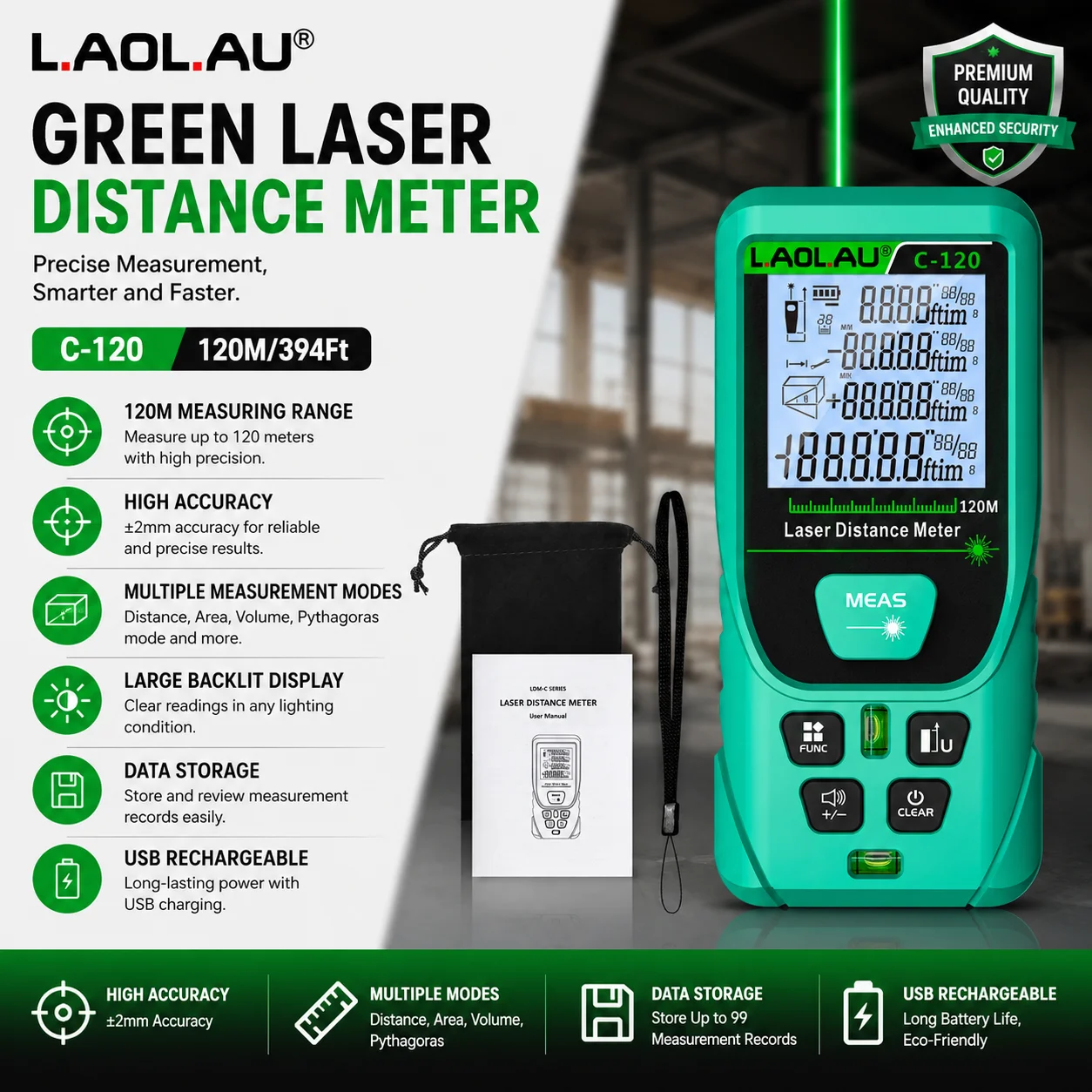 LAOLAU 50m/100m/120m/200m 디지털  - Power Tools Green 리뷰 및 가격